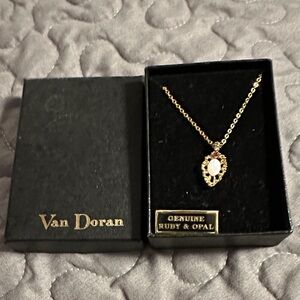 Gold Ruby and Opal Pendant Necklace